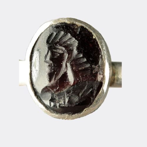 Helios Gallery Antiquities - Sassanian silver garnet seal ring