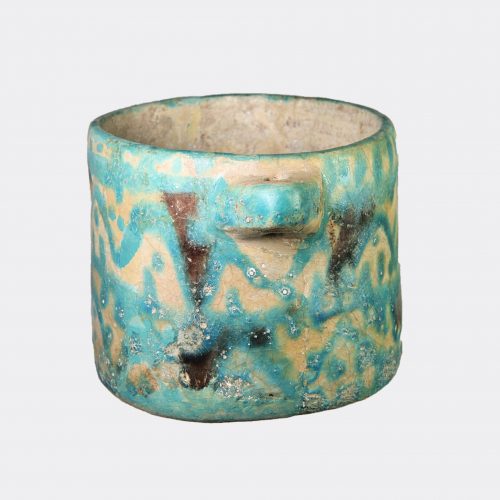 Islamic Antiquities - Ziwiye polychrome glazed pottery pyxis vessel