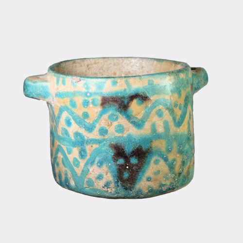 Islamic Antiquities - Ziwiye polychrome glazed pottery pyxis vessel