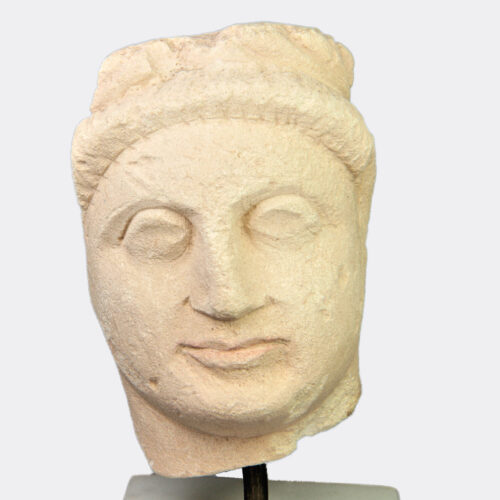 Cypriot Antiquities - Cypriot limestone votive male head, reputedly ex. Cyprus Museum