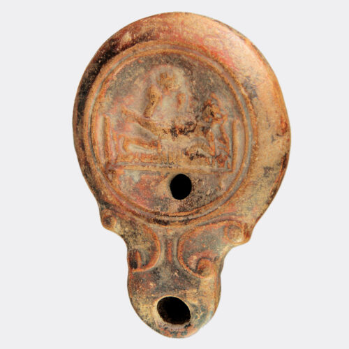 Roman Antiquities - Roman pottery erotic oil lamp by Lucius Munatius Adiectus