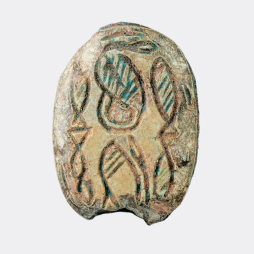 Egyptian Antiquities - Egyptian steatite scarab with cobra decoration