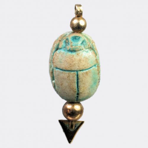 Egyptian Antiquities - Egyptian steatite scarab with a wish inscription