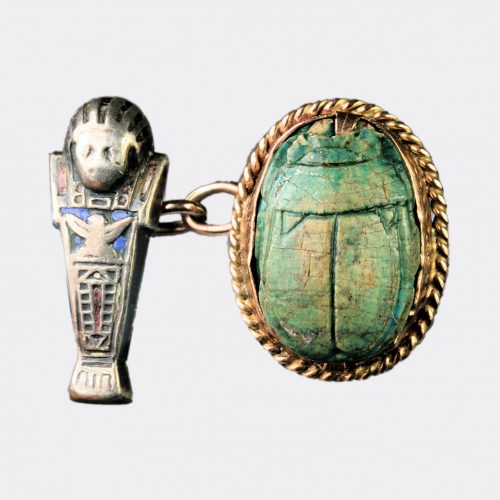 Ancient Jewellery - Egyptian steatite scarabs mounted into cufflinks
