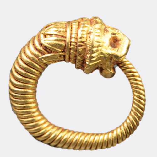 Ancient Jewellery - Greek gold lion's head earring, possibly from Cyprus