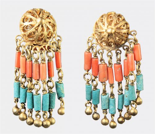 Egyptian Antiquities - Earrings mounted with Egyptian faience beads