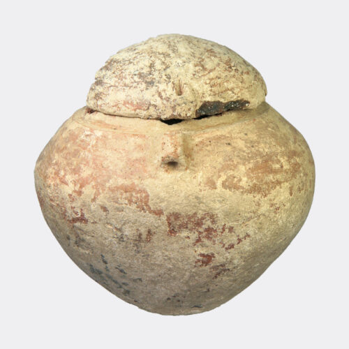 Greek Antiquities - Cycladic Pelos Group pottery pyxis and lid