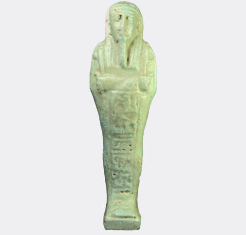 Egyptian Antiquities - Egyptian green glazed inscribed faience shabti figure