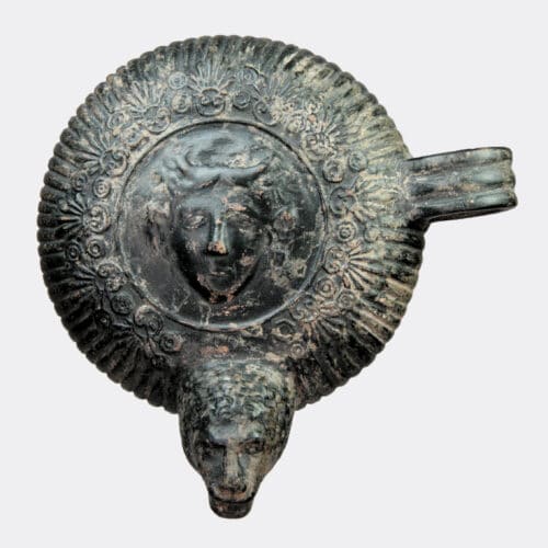 Greek Antiquities - Greek pottery guttus with lion head spout