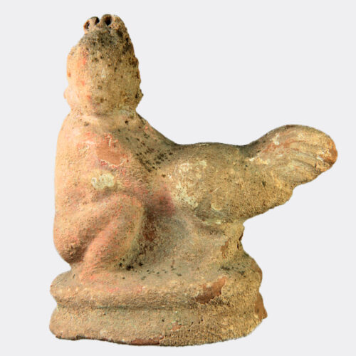 Greek Antiquities - Greek Hellenistic pottery model of a child and cockerel playing