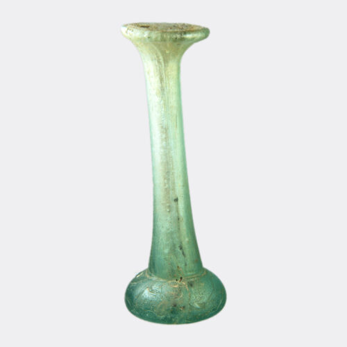 Roman Antiquities - Roman green glass unguentarium with a solid base