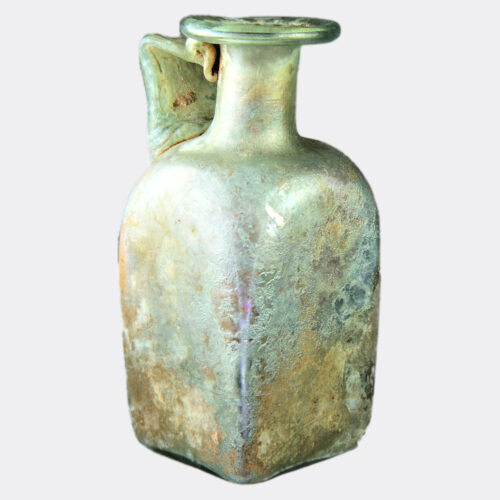 Roman Antiquities - Roman rectangular glass flask with quatrefoil base