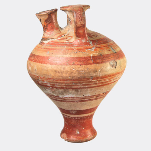 Greek Antiquities - Mycenaean painted pottery pedestal stirrup vase from Rhodes