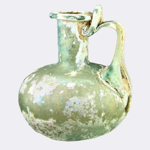 Roman Antiquities - Roman glass jug with a squat globular body