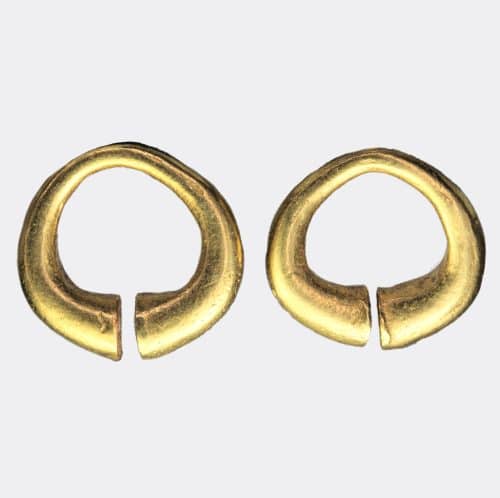 British Antiquities - Late Bronze Age solid gold ring-money penannular earrings