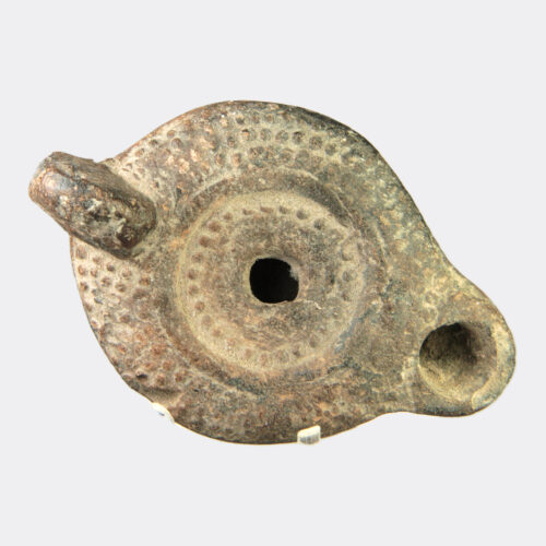 Roman Antiquities - Roman pottery oil lamp with pellet decoration