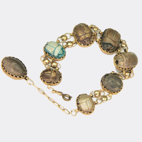 Gold bracelet mounted with ancient Egyptian scarabs