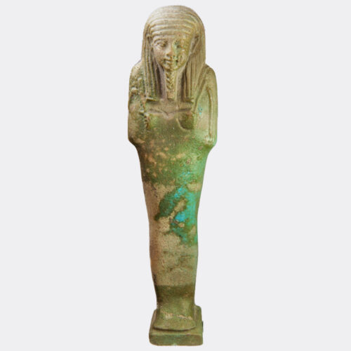 Egyptian Antiquities - Egyptian large faience shabti for the Royal Herald Psamtek-men
