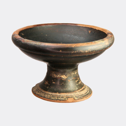 Greek Antiquities - Greek black glaze pottery pedestal bowl