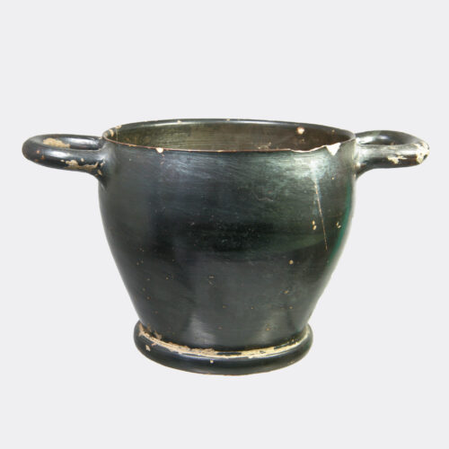 Greek Antiquities - Greek large black glaze pottery skyphos