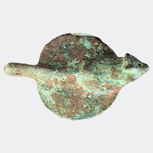 Roman bronze oil lamp lid with mouse decoration