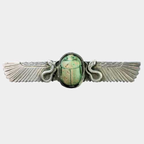 Egyptian scarab of Tuthmosis III in an antique silver brooch mount
