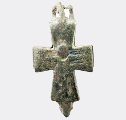 Byzantine bronze engraved reliquary Cross