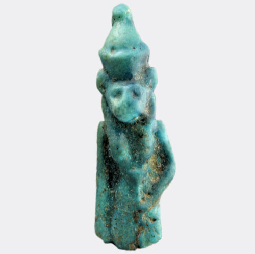 Egyptian blue glazed faience Mut amulet