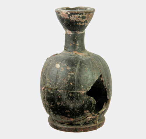 Greek black glaze pottery lekythos