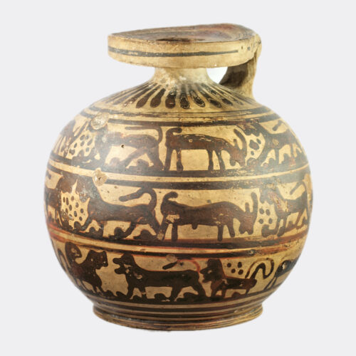 Greek Late Corinthian painted pottery aryballos