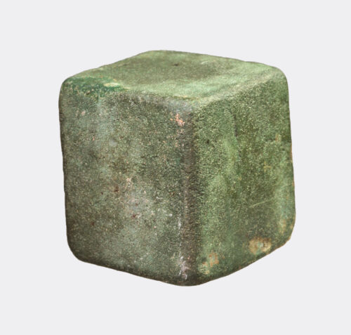 Medieval 1lb bronze weight with silver inlay