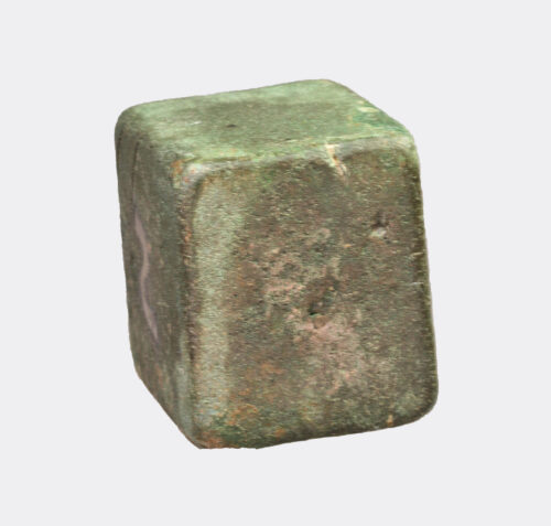 Medieval 1lb bronze weight with silver inlay