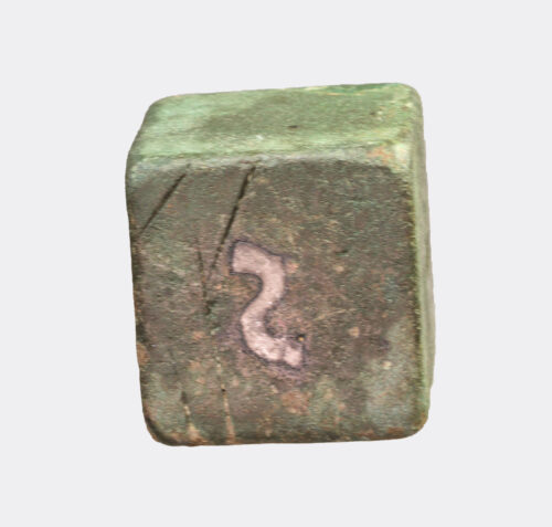 Medieval 1lb bronze weight with silver inlay