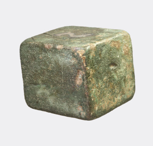 Medieval 1lb bronze weight with silver inlay
