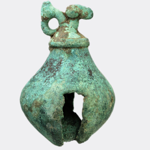 Pre-columbian copper bell with bird figure