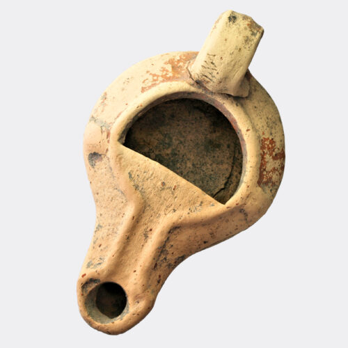 Roman pottery signed factory oil lamp