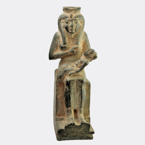 Egyptian steatite sculpture of Isis and Horus