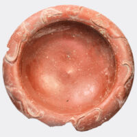 Roman red gloss Samian Ware bowl with barbotine decoration