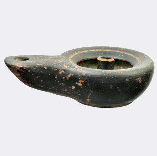 Greek black glaze pottery oil lamp