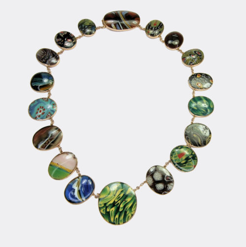 Roman mosaic glass fragments in Grand Tour gold necklace