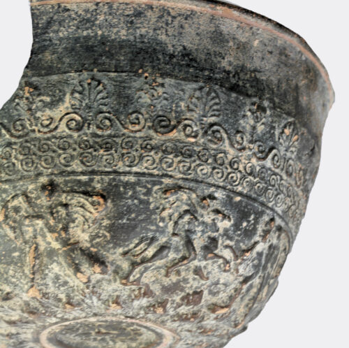 Greek Attic Megarian pottery bowl with battle decoration