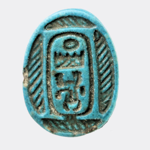 Egyptian glazed steatite scarab with Thutmose III cartouche