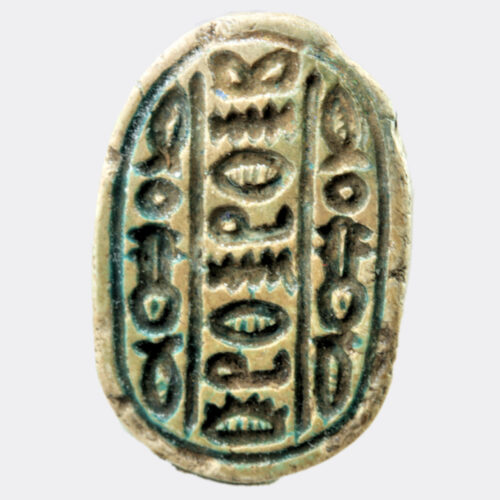 Egyptian Hyksos glazed steatite Anra scarab