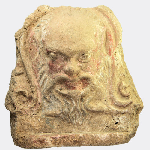 Etruscan painted terracotta satyr antefix