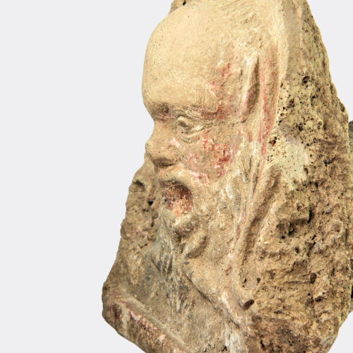 Etruscan painted terracotta satyr antefix