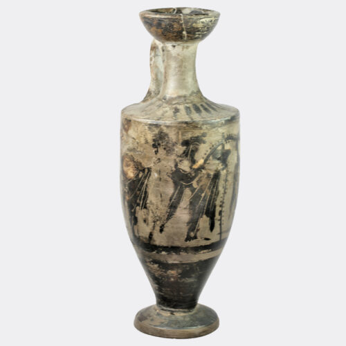 Greek Attic black figure lekythos with Dionysian scene