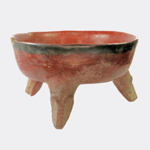 Pre-Columbian Aztec burnished pottery tripod bowl