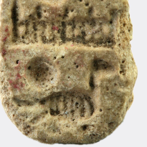 Egyptian small inscribed faience scarab