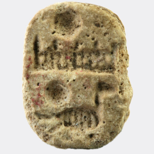 Egyptian small inscribed faience scarab