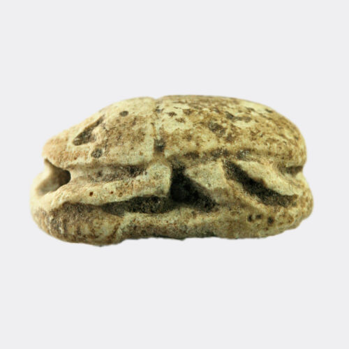 Egyptian small inscribed faience scarab